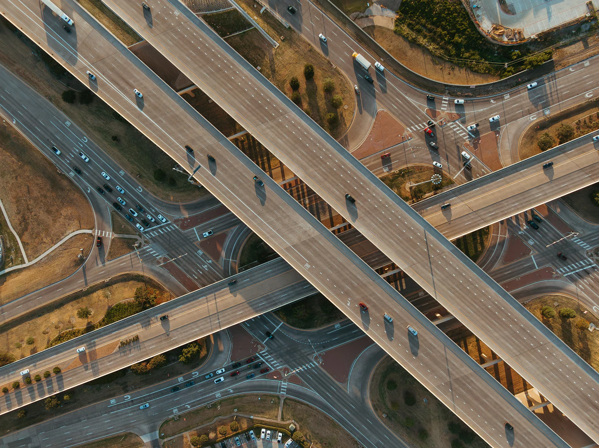 Aerial view of a highway interchange