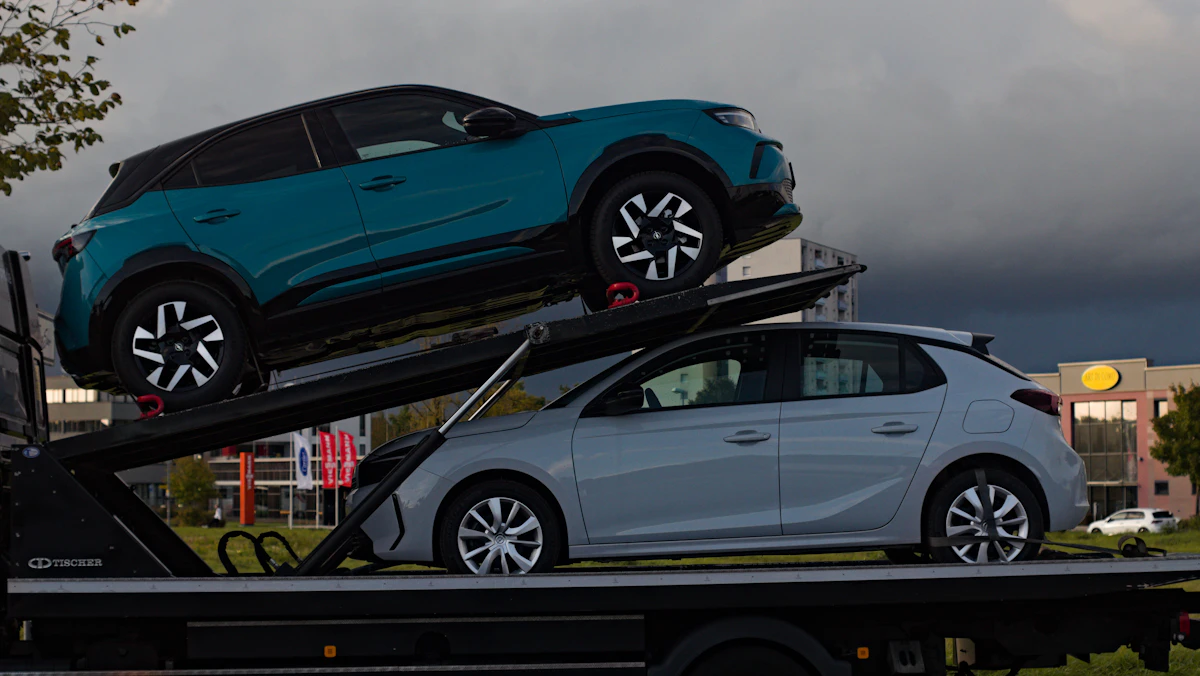 Cars loaded on a car carrier trailer