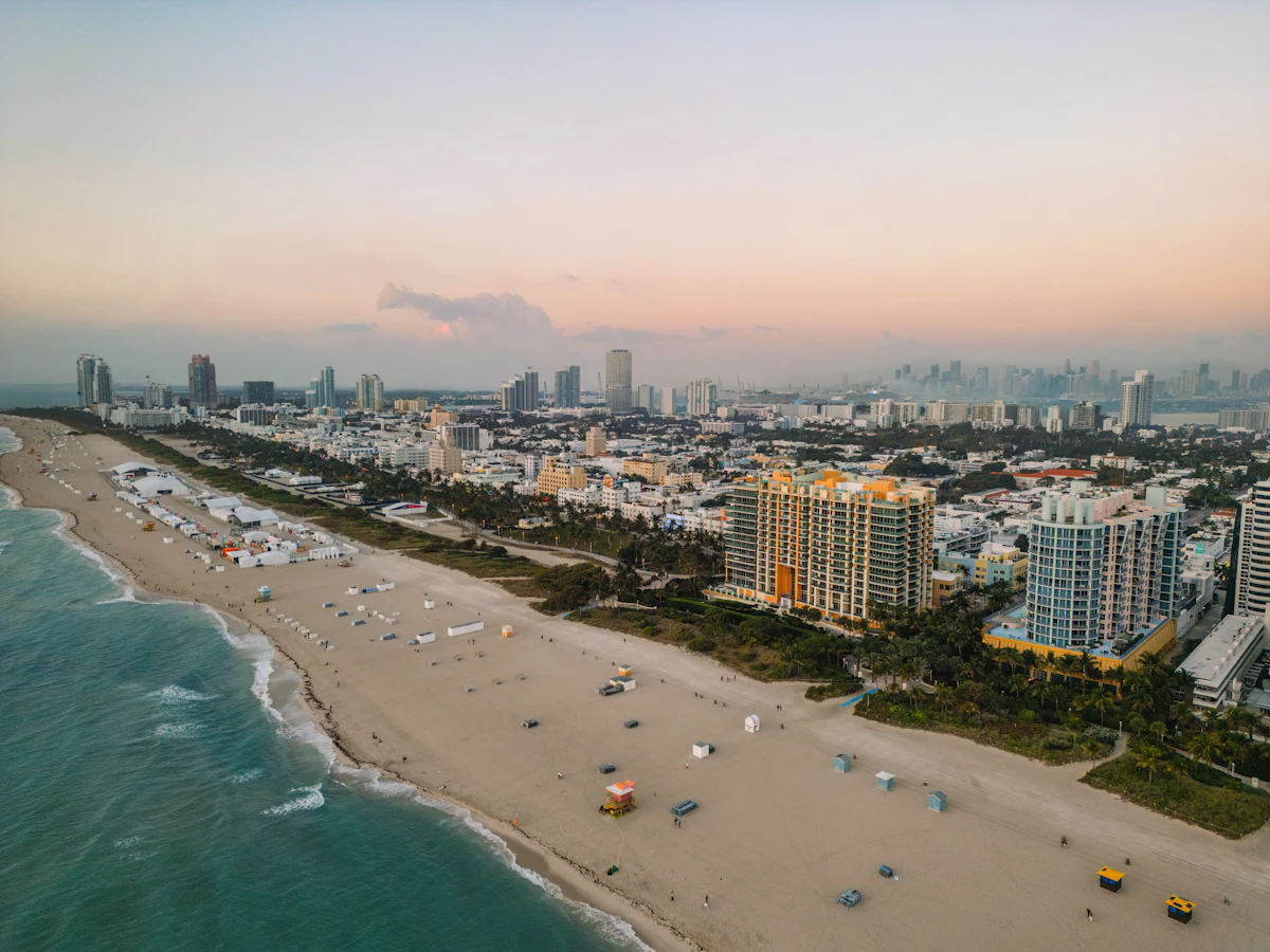 Aerial view of a beach city skyline