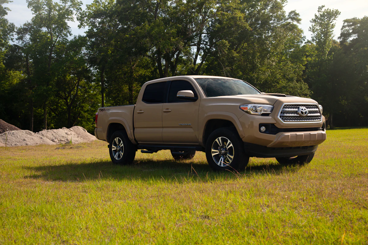 Pickup truck parked on grass