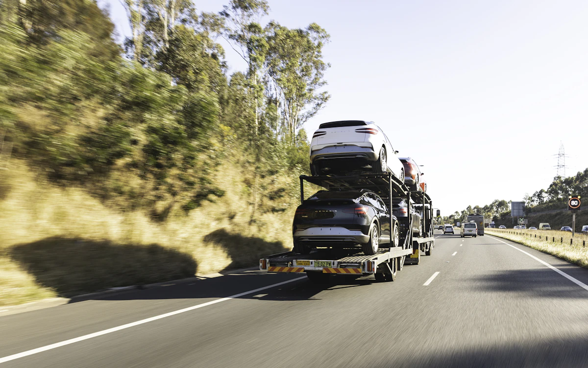 Car carrier truck loaded with vehicles on the road