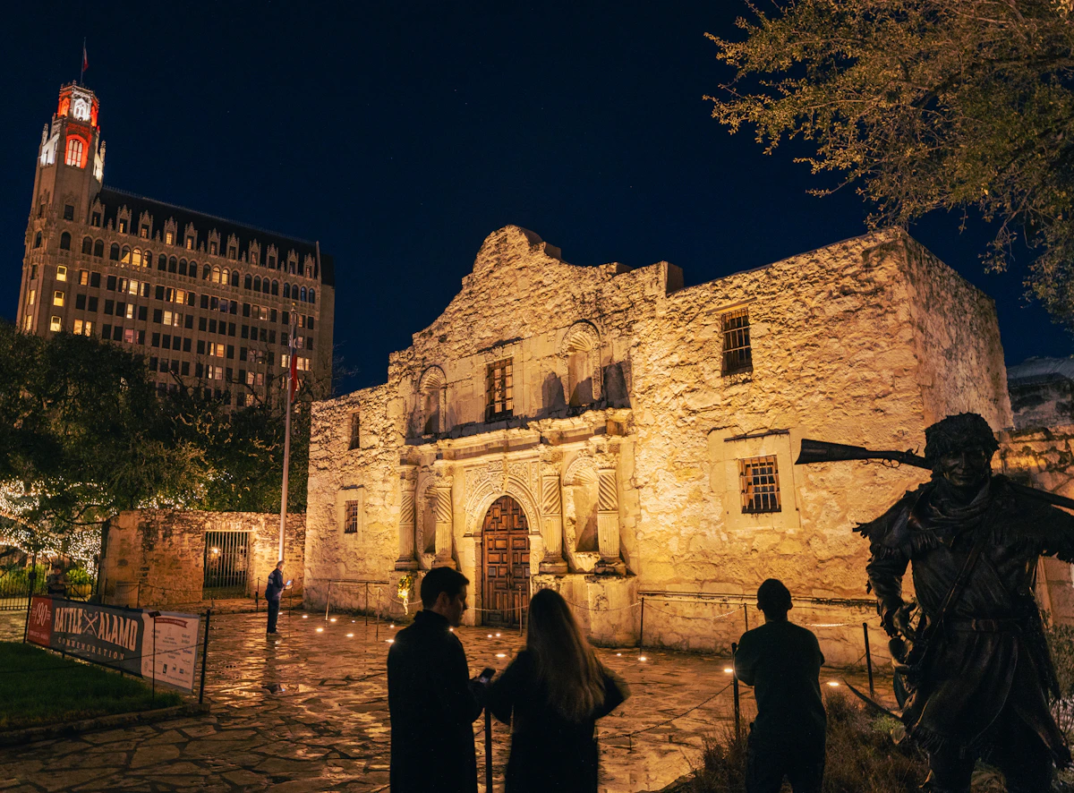 The Alamo at night